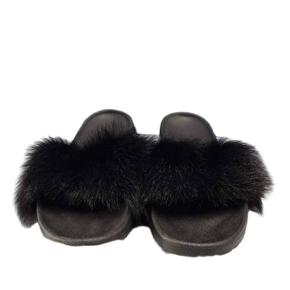 UGG Slide Sandals Womens US Size 8 Black Faux Fur Lightweight Open Toe Slip On